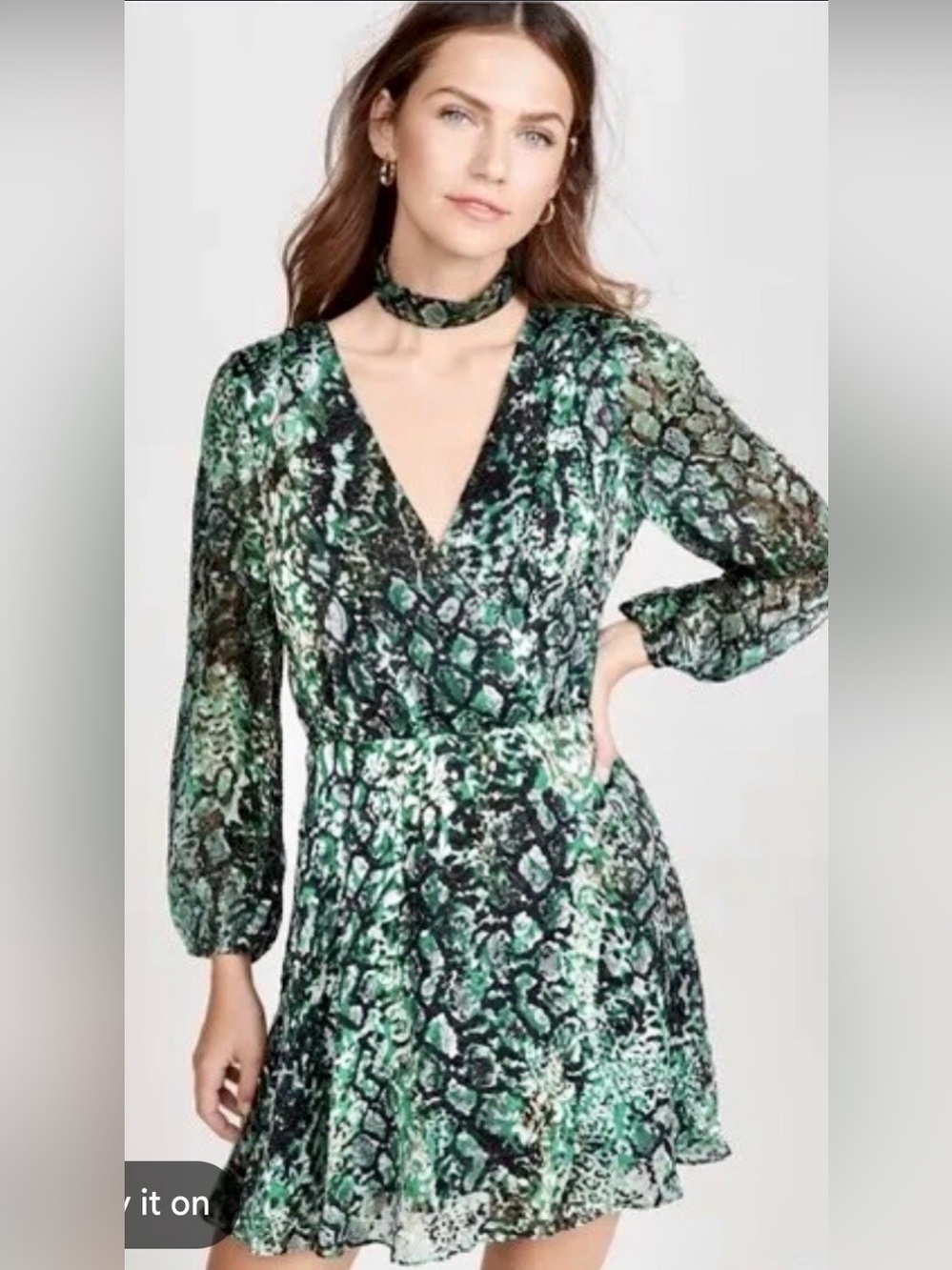 NWOT Alice & Olivia Rita Green Snake Print Mini Dress with Choker